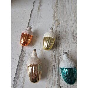 Antique acorn mercury glass ornament flocked set green yellow orange Xmas tree